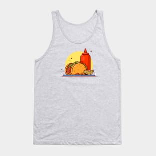 Taco Mexican Food with Lemonade and Ketchup Cartoon Vector Icon Illustration (2) Tank Top